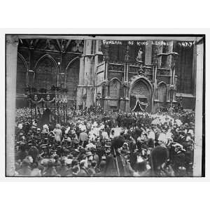 Crowd outside church allowing funeral cortege of King Leopold to pass 