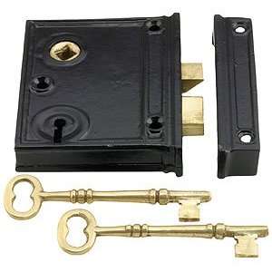   Locks and Knobs. Cast Iron Vertical Rim Lock With Black Powder Coating