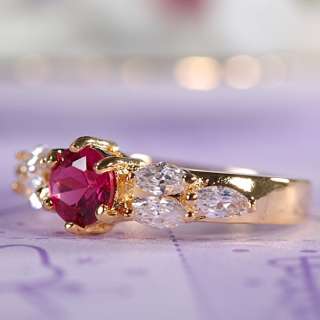 WEDDING Red Ruby Garnet Yellow 18K GOLD PLATED Lady Ring Jewelry Size 