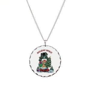  Necklace Circle Charm Christmas Spirit Snowman with Tree 