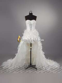 Pretty Front short back long feather Wedding Dress Bridal Gown Size 