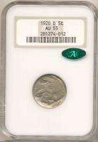 1920 D BUFFALO NICKEL AU55 NGC CAC. NGC Old Holder/Well Struck Overall 
