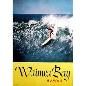    Vintage Surfing Poster   Waimea Bay, Hawaii