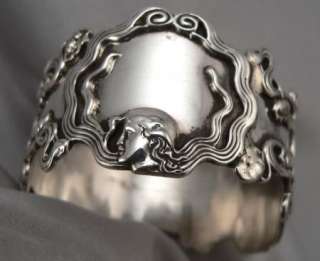   NOUVEAU STERLING Silver NAPKIN RING MAIDEN Lady Face w/ WATER LILIES