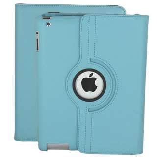 Baby Blue iPad 2 Magnetic Smart Cover Leather Case Rotating 360 Stand 