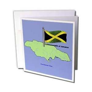 Flag and Map of The Commonwealth of Jamaica with waving Jamaican flag 