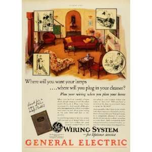 1928 Ad General Electric Home Electricity Wiring Systems Living Room 