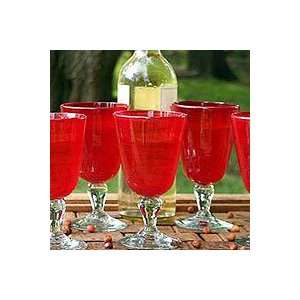  NOVICA Wine glasses, Scarlet Temptation (set of 6 