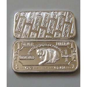   PURE SILVER BULLION BAR WITH AMERICAN GRIZZLY BEAR 