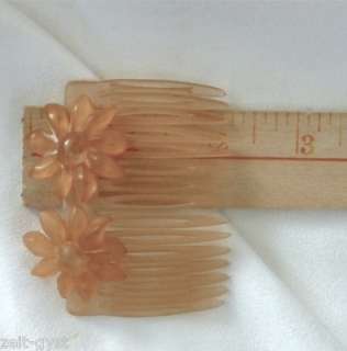 VINTAGE FRENCH FLORAL HAIR COMB SET SAND WASHED AMBER COLOR 2X 2.75 