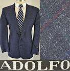 NEW Adolfo Mens Navy Blue W Pane Silk & Wool Blazer Sport Coat NWT 43R