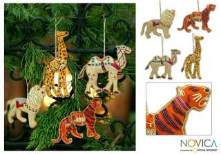 SAFARI Hand Embroidered Animal Ornaments Set (4) NOVICA  
