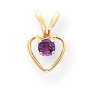  14k Gold 3mm Amethyst Heart Birthstone Necklace Jewelry