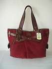 Fossil Womens Adrina Red Shopper Large Tote Leather Wool Shoulder bag 