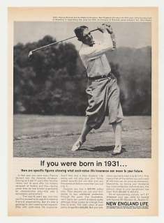   New England Life Insurance Golfer Francis Ouimet 1931 Photo Print Ad