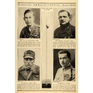  1918 Print Famous Decorated World War I Aviators Pilots 
