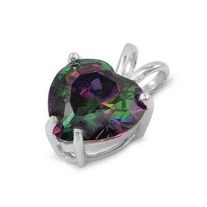   Silver Heart Pendant with Rainbow Topaz Cubic Zirconia Stone Jewelry