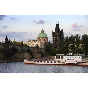  Vltava River with Charles Bridge and Cruise Boat by 