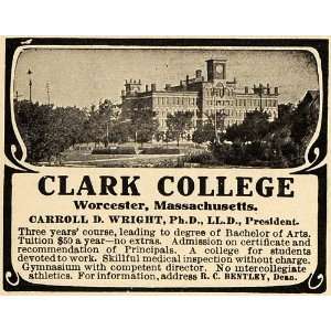  1908 Ad Clark College Worcester Massachusetts C. Wright 