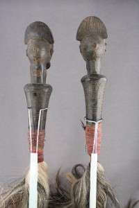 Vintage African Art Carved Wood Baule Whisk Scepter Set  