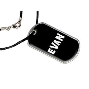  Evan   Name Military Dog Tag Black Satin Cord Necklace 