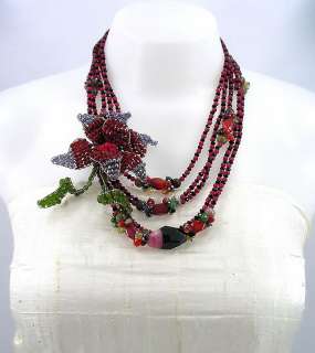 Agate Crystal Glass Beads Flower 5 Strands Layered Necklace 18  
