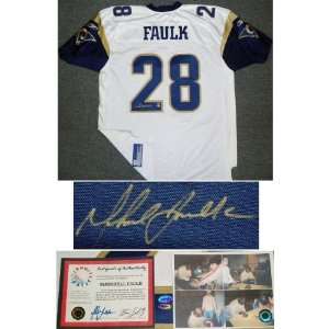  Marshall Faulk Signed Rams Reebok White Jersey Sports 