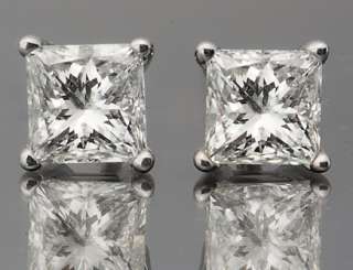 40 CT Princess Cut VS2 Diamond Stud Earrings Solid 14K White Gold 