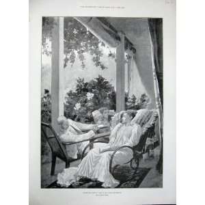   1896 Man Women Relaxing Indian Bungalow Woodville Art