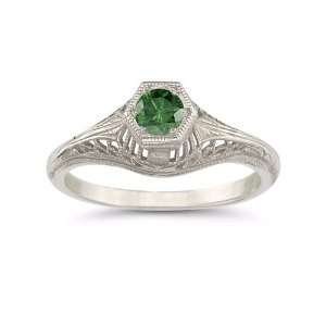    Vintage Art Deco Emerald Ring in .925 Sterling Silver Jewelry
