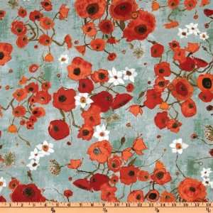  44 Wide Gallery Fiori Posies Red Teal Fabric By The Yard 