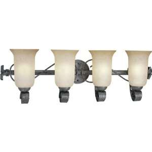    85 Four Light Bath Fixture with Antique Etruscan Glass, Swedish Iron