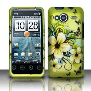 BUTTERFLY & FLOWERS Hard Rubber Feel Plastic Design Case for HTC Evo 