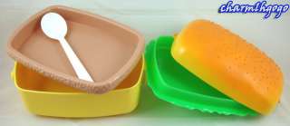 Hamburger Shaped Lunch Box Bento Spoon quadrate LX493  