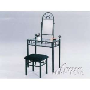  Black Finish Metal Vanity Set with Glass Top and Tier ACS 