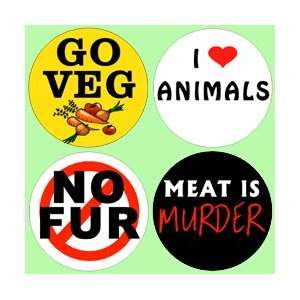 Set of 4 VEGETARIAN ANIMAL RIGHTS Pinback Buttons 1.25 Pins / Badges 