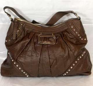 GUESS Handbag Spiked Brown Vive Le Rock Faux Leather LG  