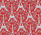 Decorator~ Upholstery~ Paris~ Eiffel Tower~ Stamps~French Icons~Red 
