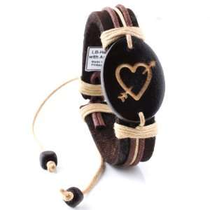  Trendy Celeb Genuine Leather Bracelet   Heart with Arrow 