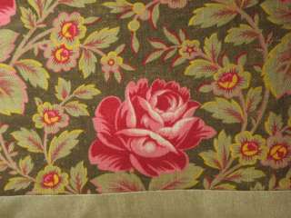 French Provence Antique Cotton with Roses on Taupe & Linen Pillow 
