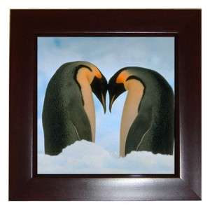 Two Penguin Love Bird Wall Decor Framed Tile, Art Tile  