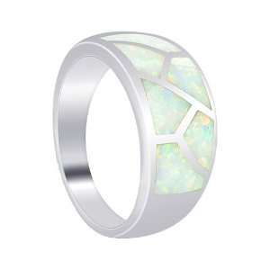  Silver 9mm White Created Opal Inlay Ring Size 7 Jewelry