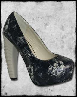 TOO FAST ANATOMY SPINELESS BLACK BLUE IVORY SKULL SPINE BONE HEEL 