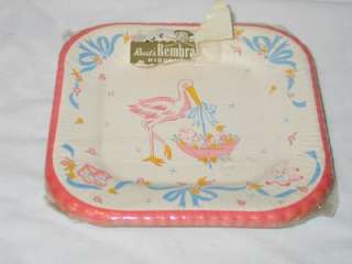 Vintage 1950s Stork & Baby Shower Cake Plates Reeds  