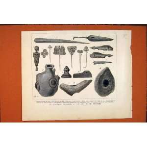   Schliemann Excavations Troy Artifacts Old Print 1879