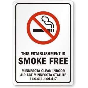  THIS ESTABLISHMENT IS SMOKE FREE MINNESOTA CLEAN INDOOR AIR 