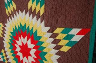 30s Vintage Lone Star Hand Stitched Antique Quilt ~WONDERFUL BROWN 