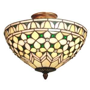   Flush Mount Light, Antique Brass and Art Glass Shade