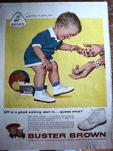 1959 BUSTER BROWN White Baby Shoes Alex Ross Art Ad  