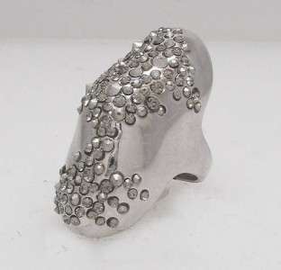 ALEXIS BITTAR silver tone crystals knuckle ring 8 NEW  